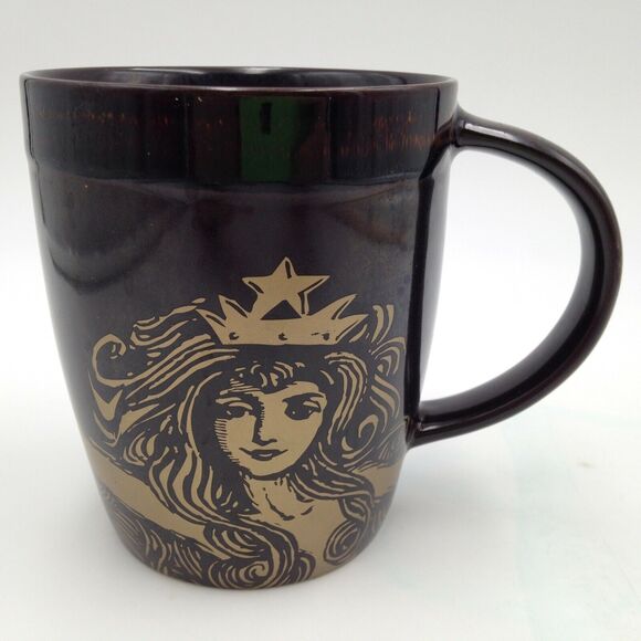 Starbucks Mermaid Coffee Mug Collectible Bone China Ceramic Black Gold 2012 - Picture 1 of 8